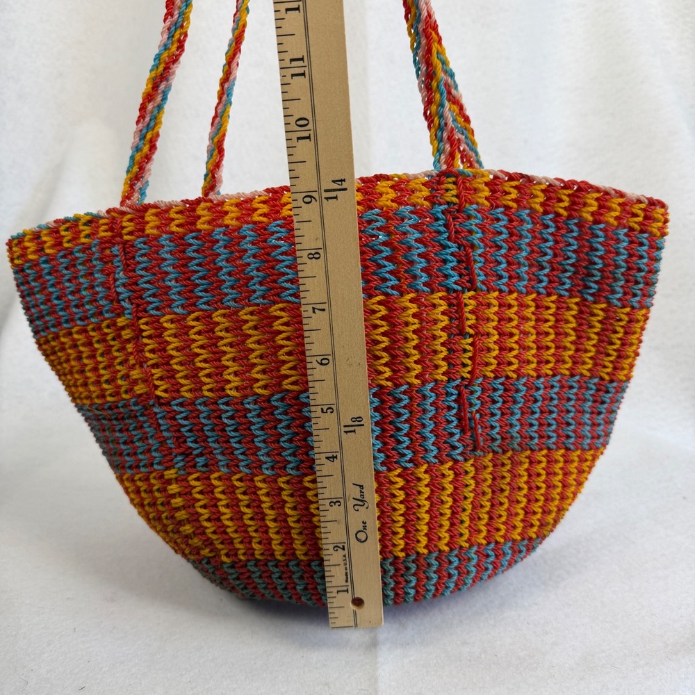 Boho Woven Straw Tote Bag Multi Color Striped Beach Shoulder Bag Summer Purse - Picture 6 of 9